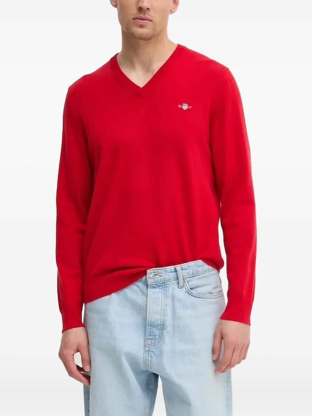

Свитер с V-образным вырезом и вышитым логотипом Gant, красный