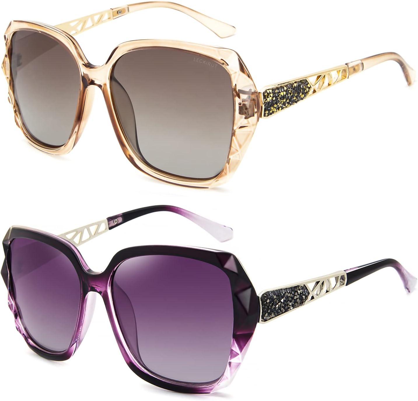 

Женские солнцезащитные очки LECKIRUT большого размера, поляризованные, с защитой от УФ-излучения, классический стиль, черная оправа, серые линзы, H3 2pcs Coffee Frame Coffee Lens + Purple Frame Purple Lens
