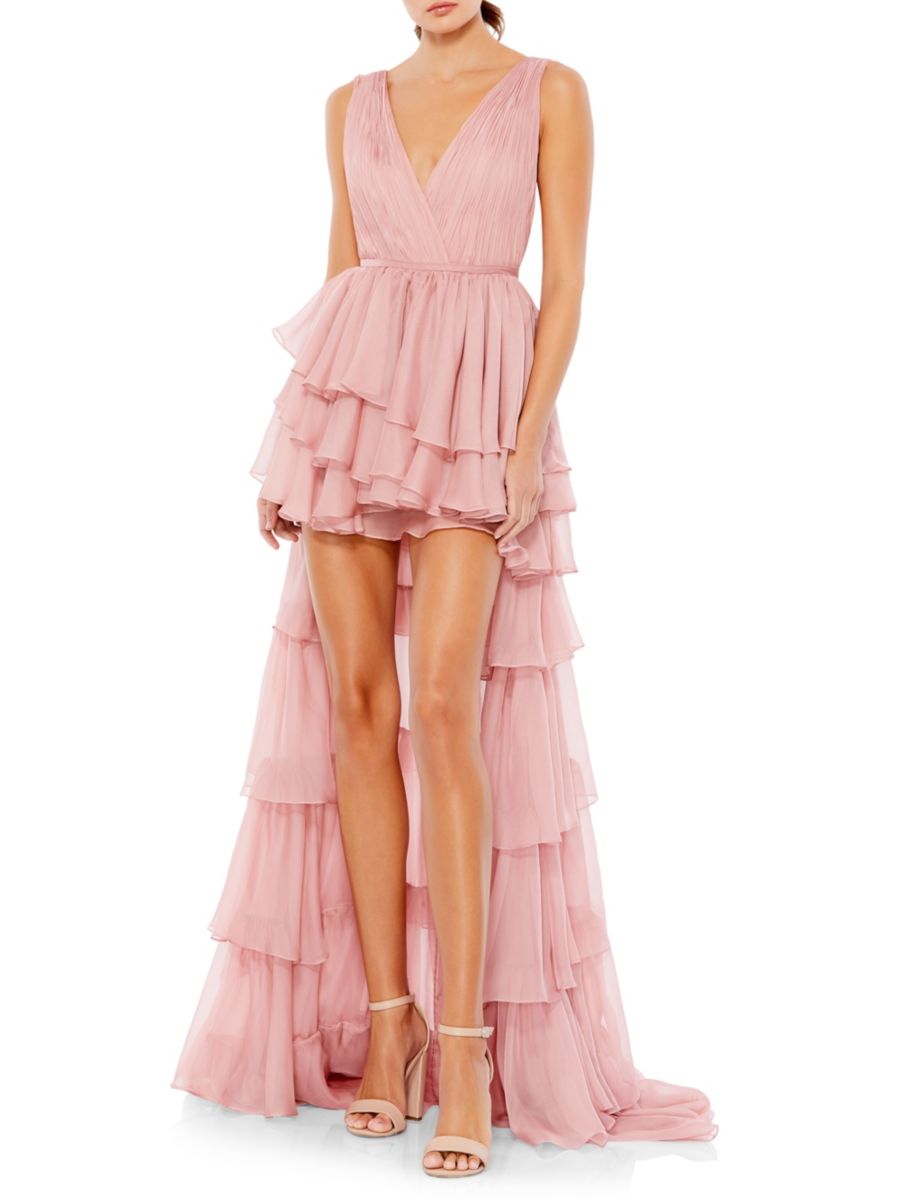 

Платье с глубоким вырезом и оборками Mac Duggal, цвет Rose Pink