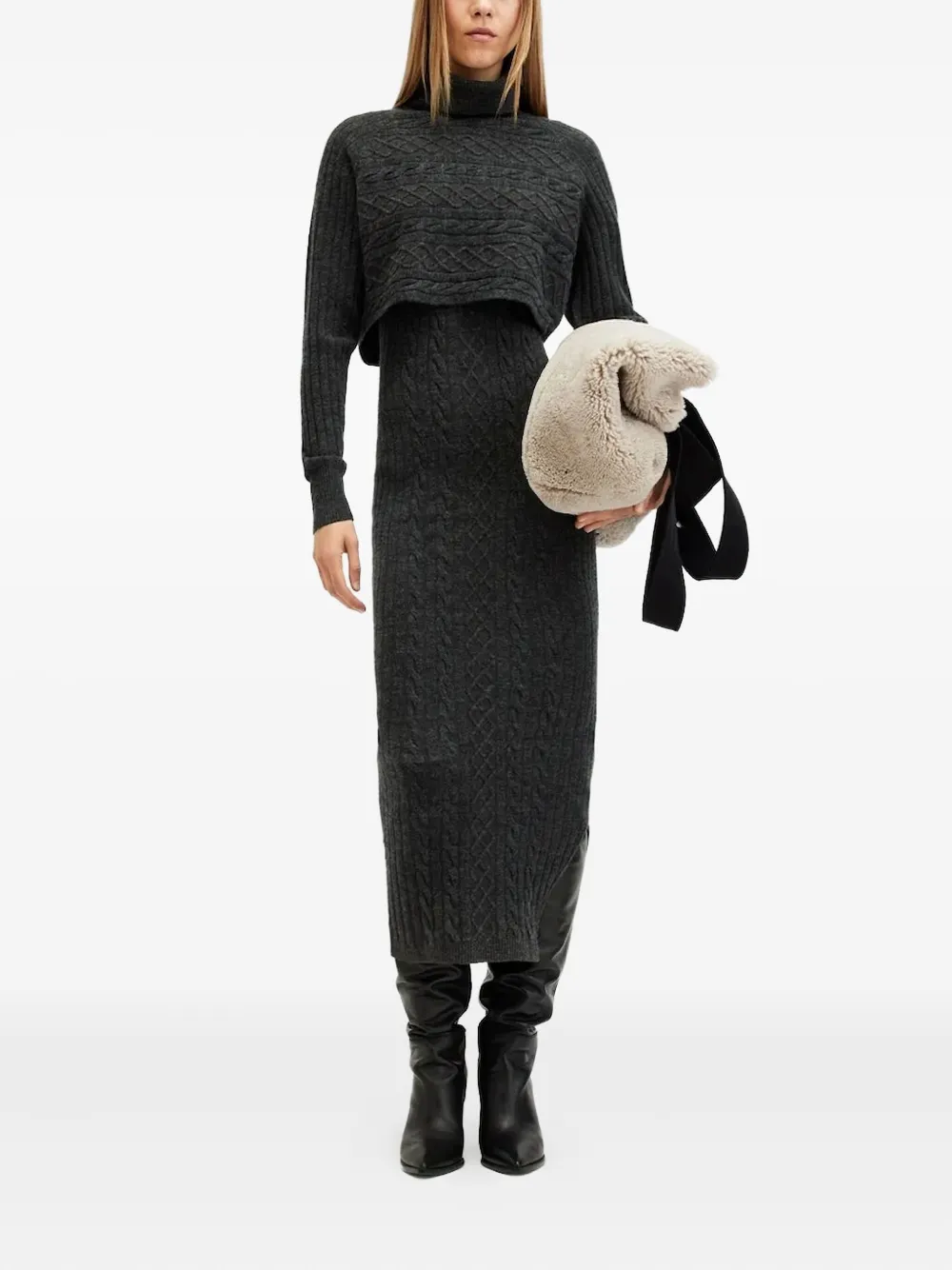 

Платье миди Muriel из трикотажного полотна AllSaints, черный