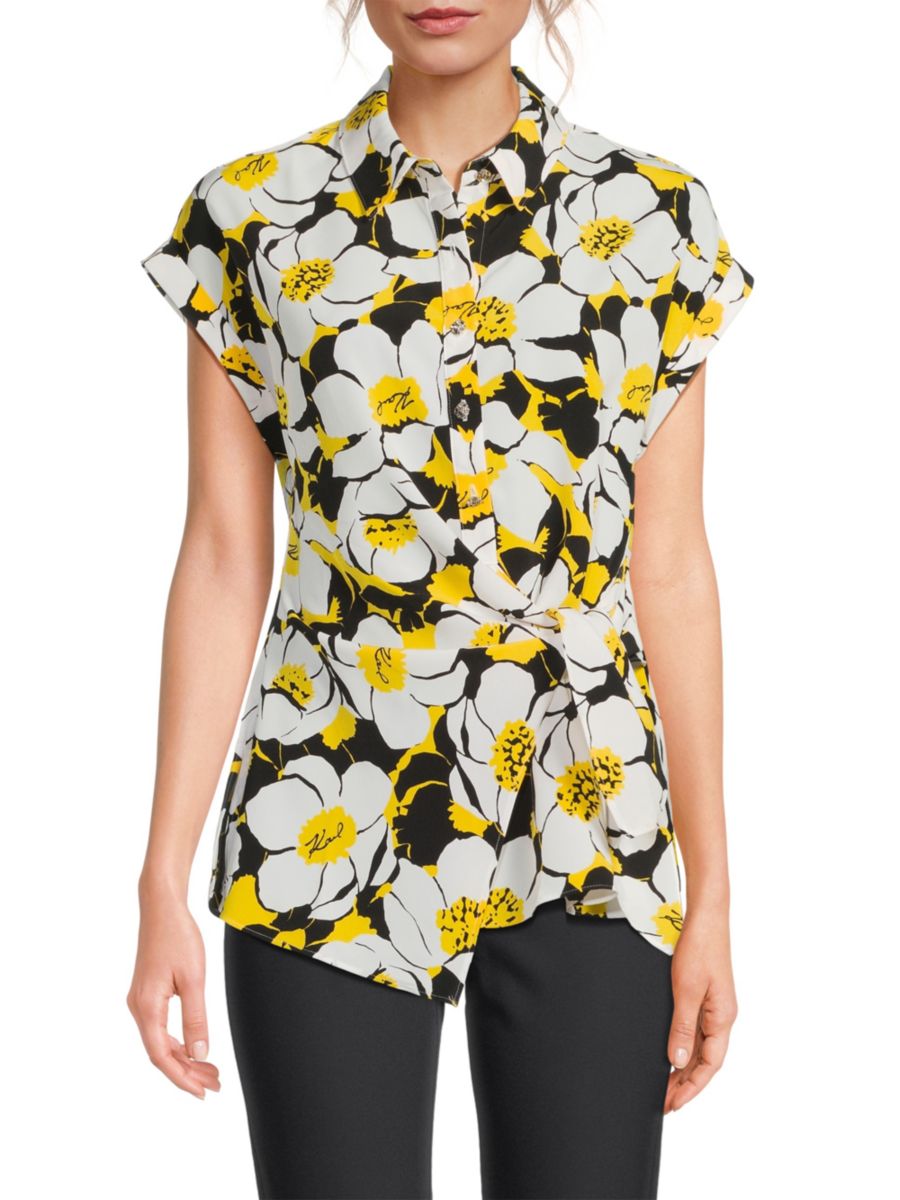

Блузка с цветочным принтом и завязками по бокам Karl Lagerfeld Paris, цвет Daffodil Combo
