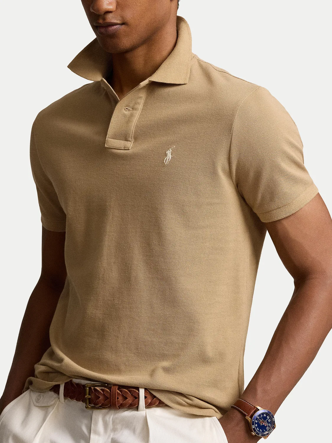 Мужское поло стандартного кроя Polo Ralph Lauren, бежевый — фото 4