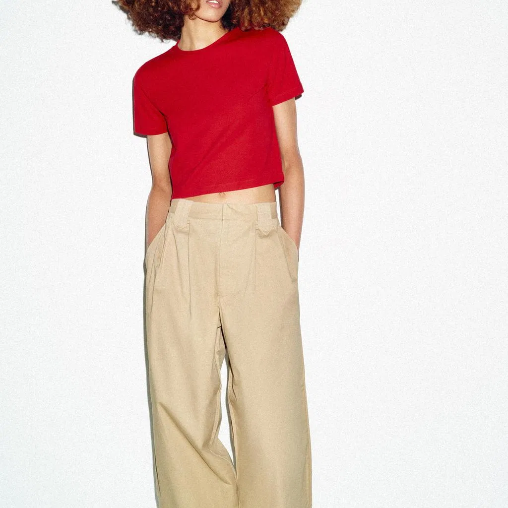 Женская футболка с круглым вырезом Red ZARA, Red — фото 4