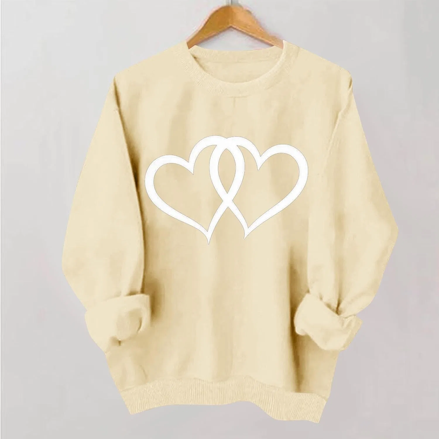 Женский свитшот с длинным рукавом Valentine Heart, бежевый — фото 3