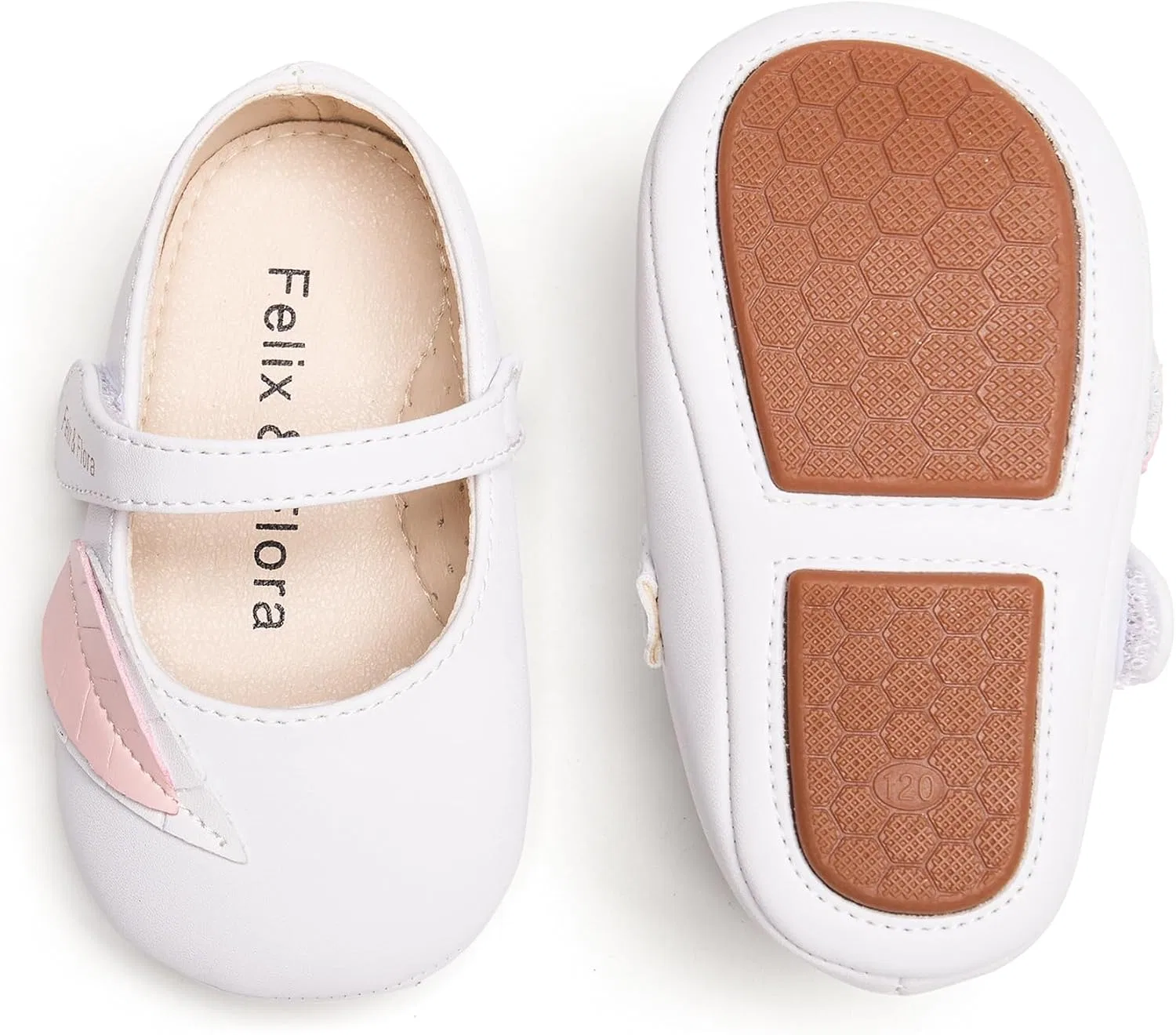 Детские туфли Мэри Джейн на мягкой подошве Moccasins Rubber Sole Crib Shoes Felix & Flora, White