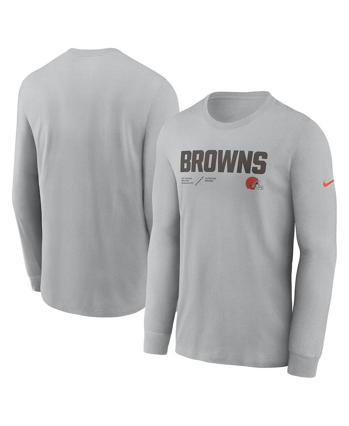 Мужская серебристая футболка с длинным рукавом cleveland browns infograph lock up performance Nike, серебряный — фото 2