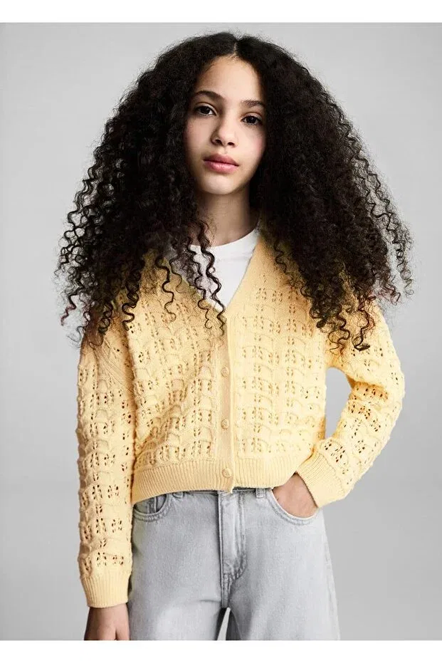 Детский кардиган с вышивкой Mango Kids, Pastel Yellow