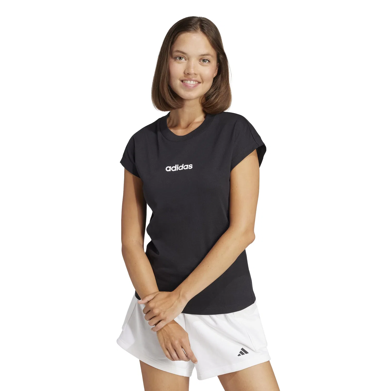 Женская хлопковая футболка Essentials Linear Cotton adidas, 2-Black / White — фото 2