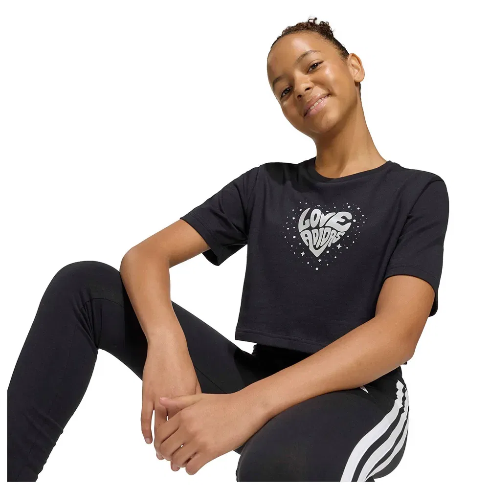 Футболка с коротким рукавом Everyday Glam Cropped Graphic Adidas, черный