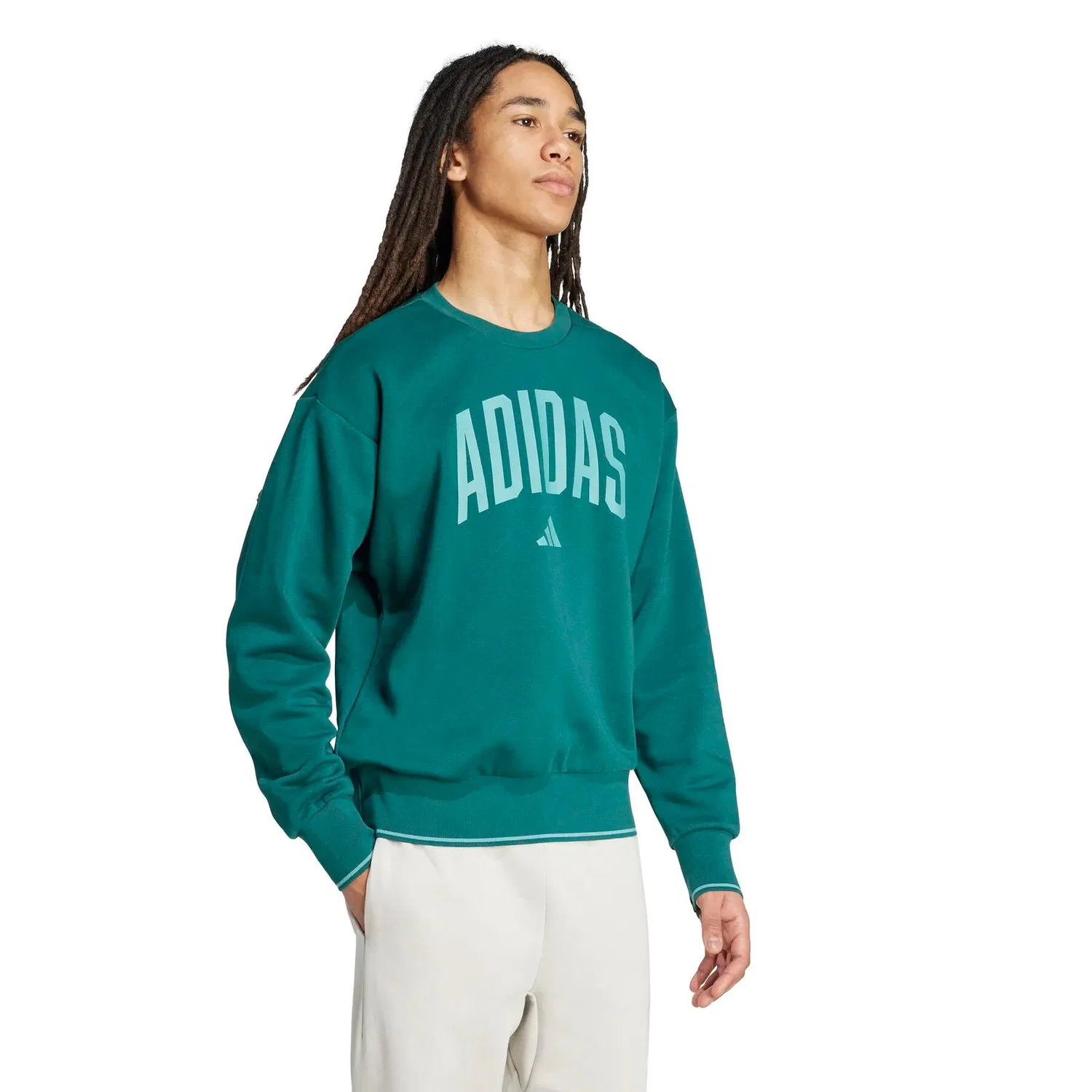 Мужской флисовый пуловер Collegiate Adidas, Waldgrun Grun Pazifikblau — фото 3