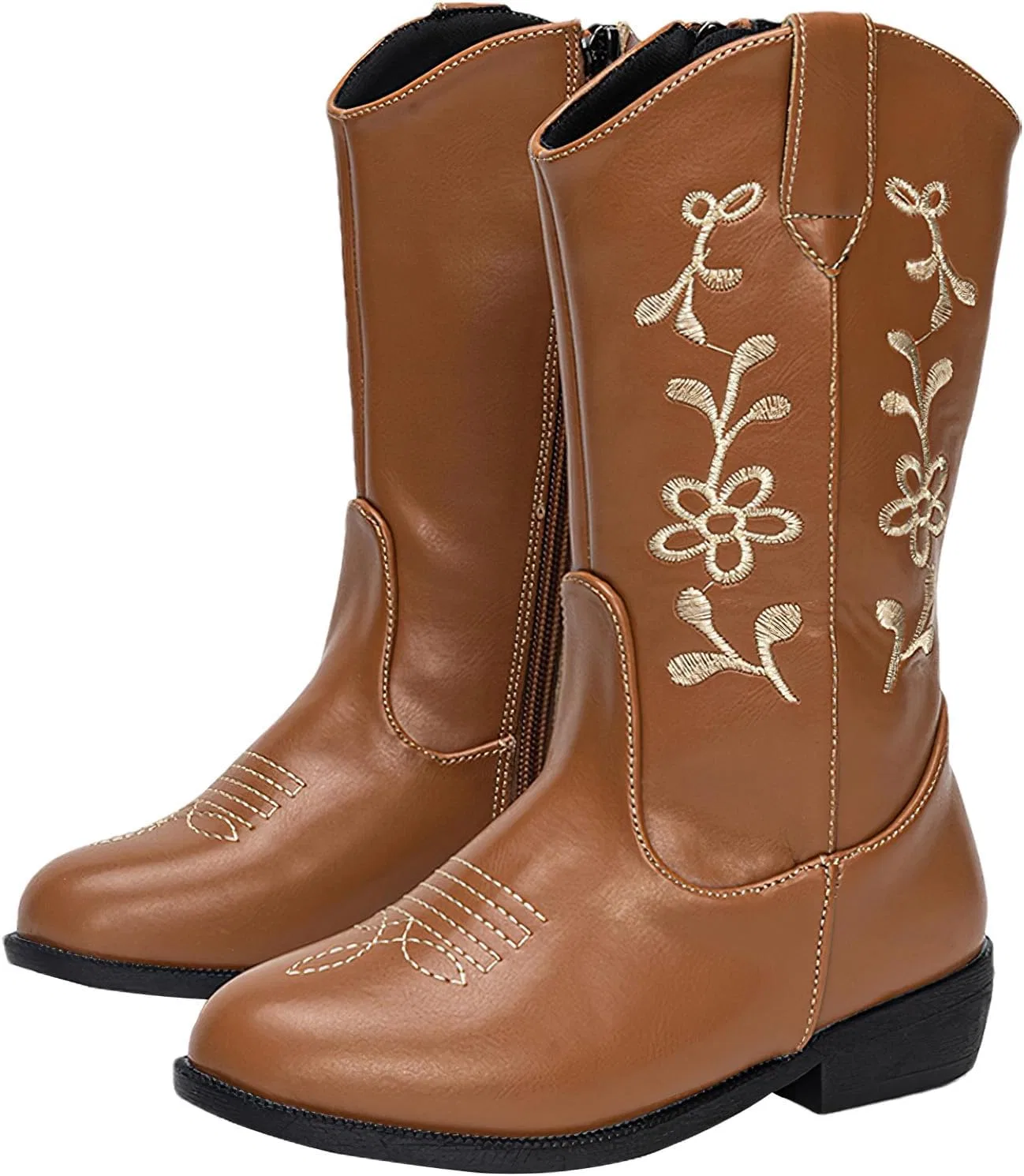Детские сапоги для девочек с вышивкой ковбойские Western Boot rismart, Brown — фото 4