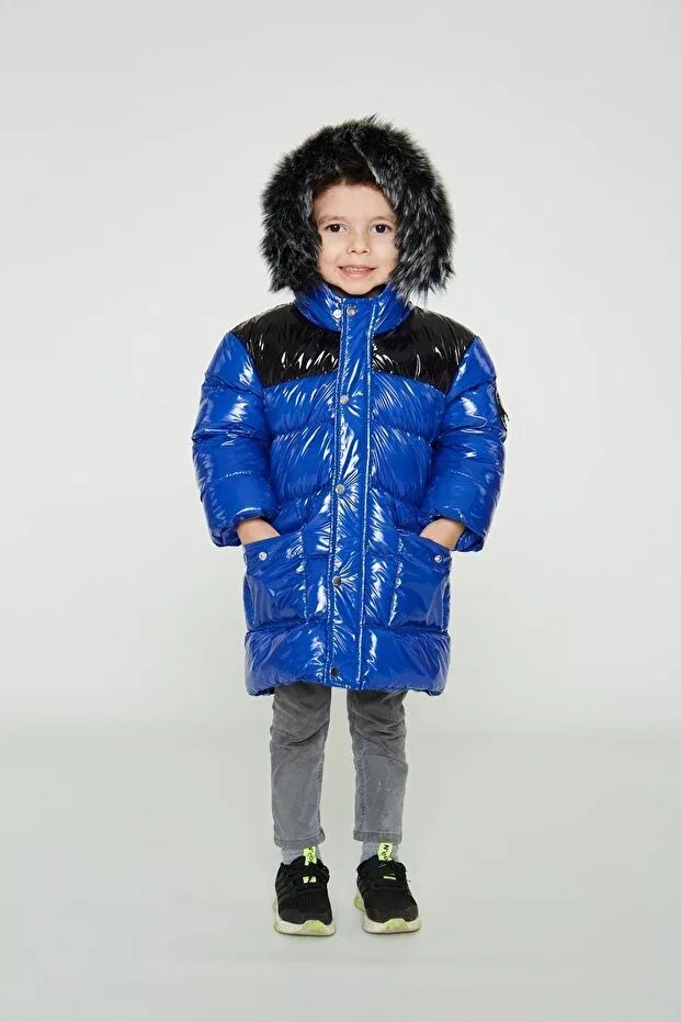 Детское пальто для мальчиков с капюшоном Benitto Kids, Saks - Blue — фото 2