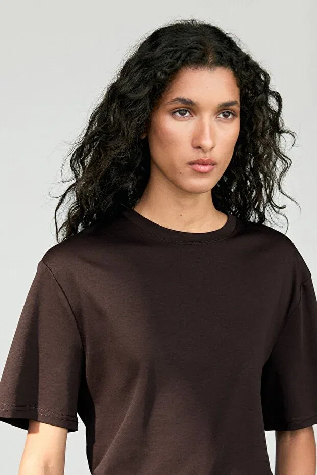 Женская футболка с коротким рукавом хлопковая Massimo Dutti, Brown — фото 3