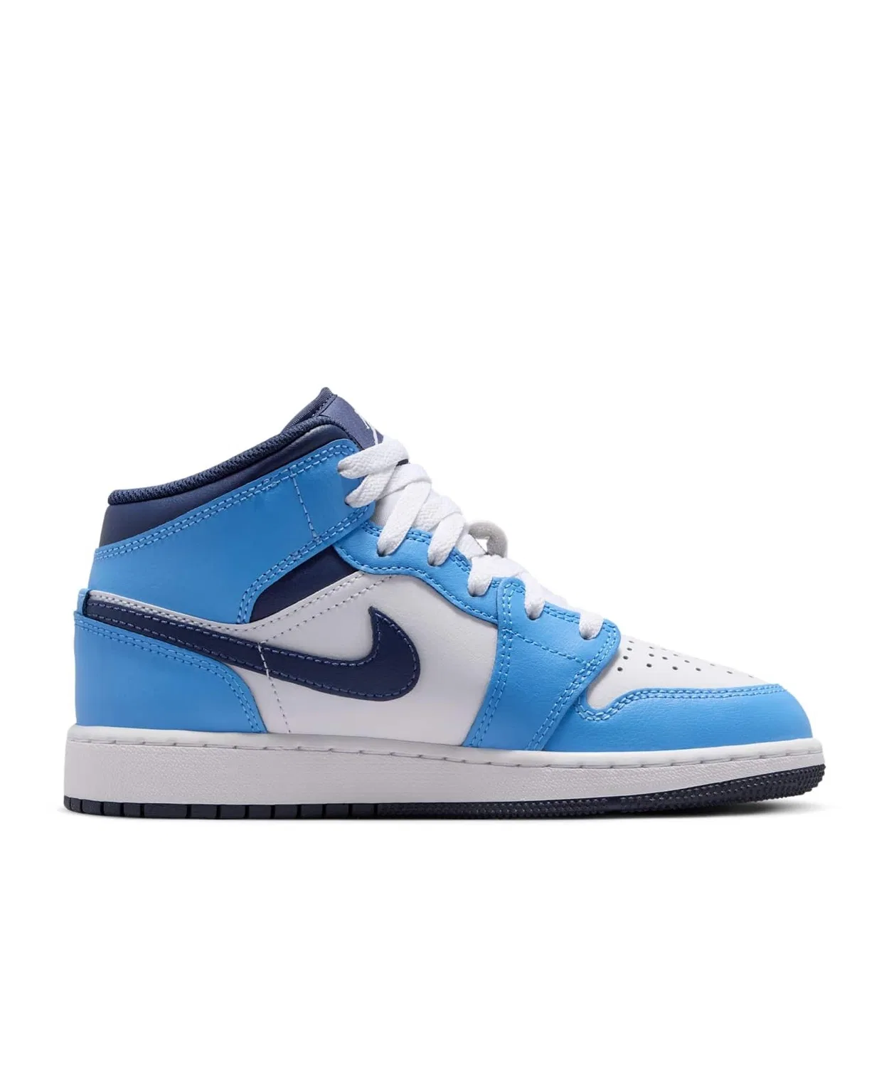 Детские кроссовки с высоким берцем Air Jordan 1 Mid JORDAN BRAND, University Blue/White/Sail/Midnight Navy — фото 3