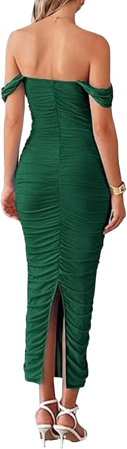 Женское вечернее платье с корсетом Off-Shoulder, Green — фото 4
