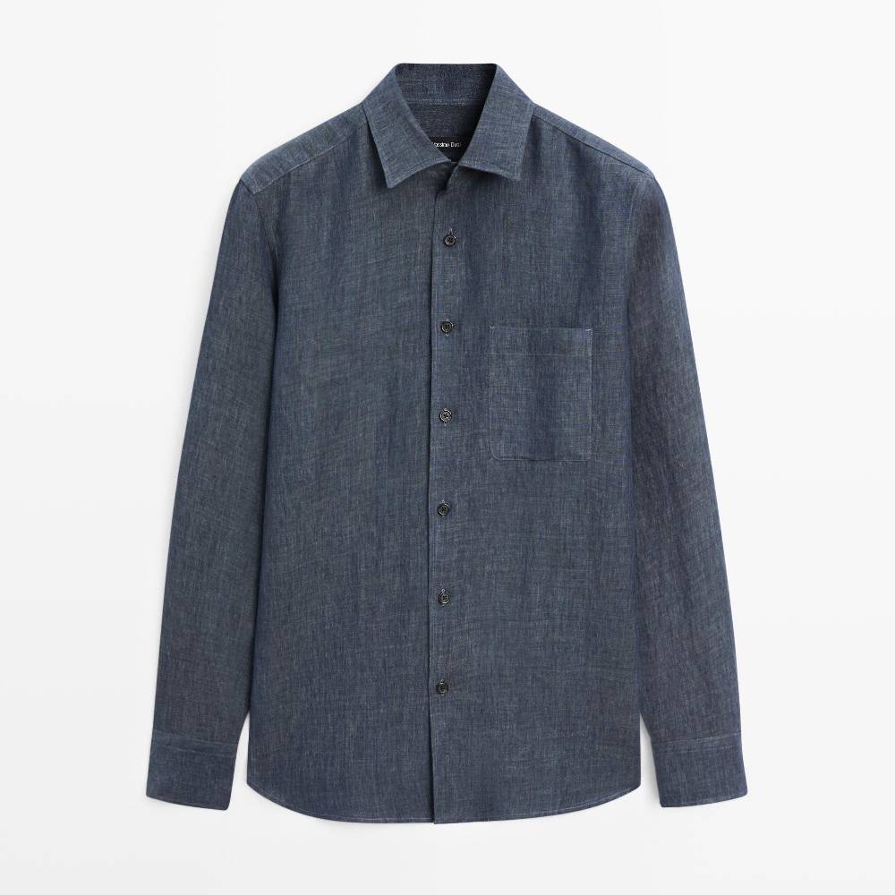 Рубашка Massimo Dutti 100% Linen With Pocket, синий
