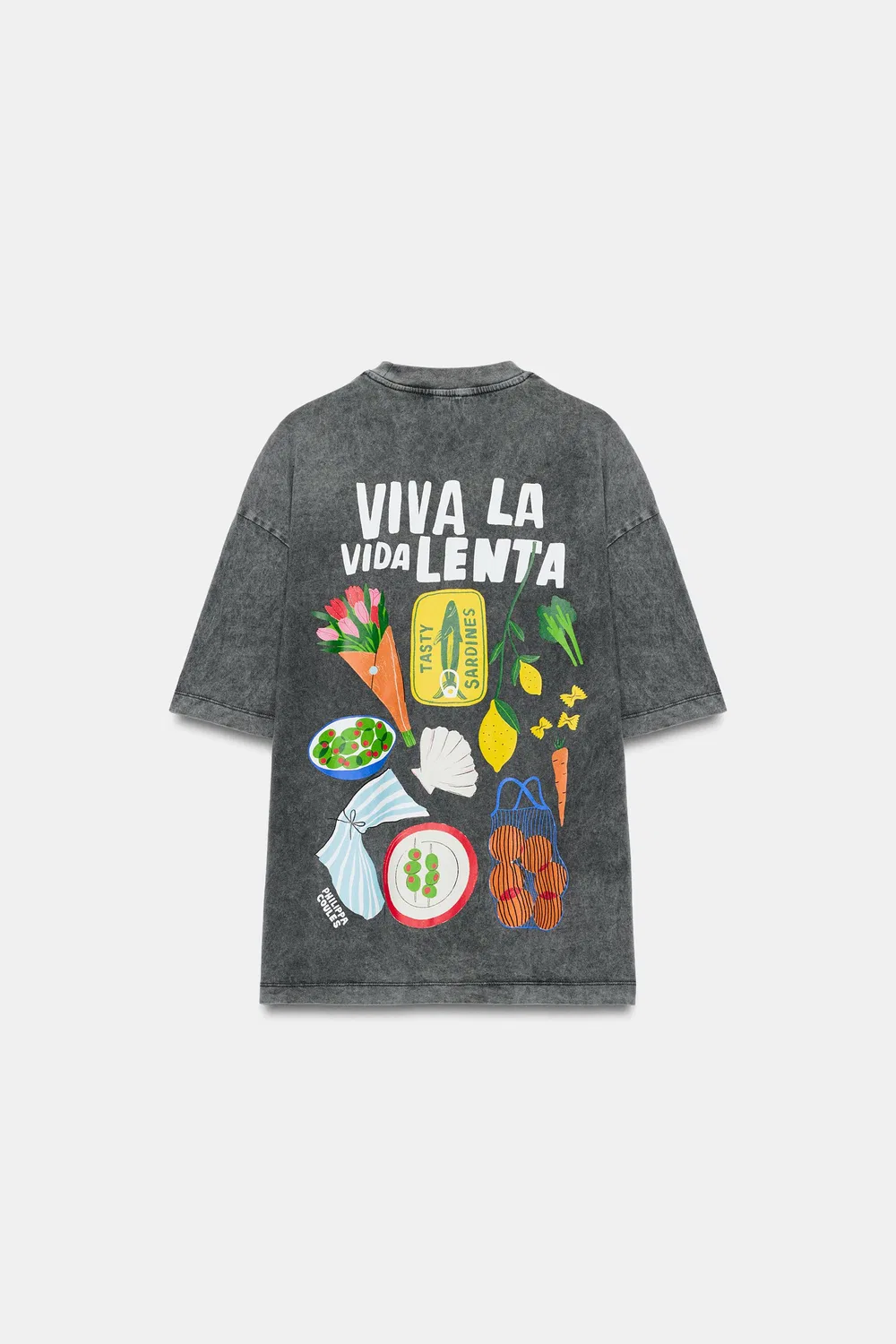 Футболка Филиппы Коулз с эффектом потертости ZARA, Charcoal — фото 2