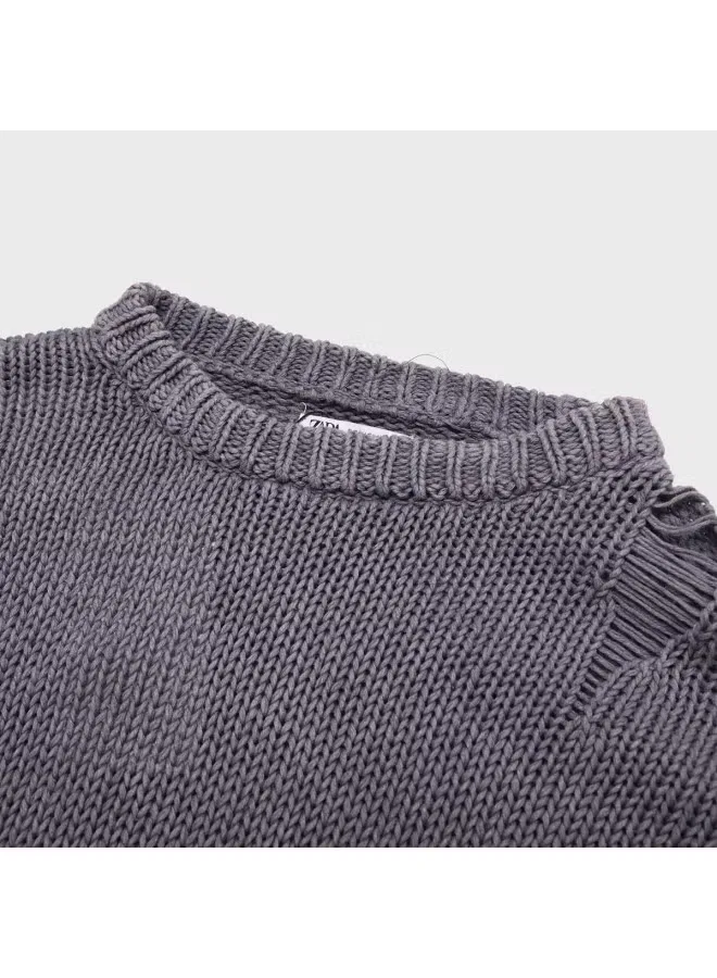 Zara Свитер с эффектом потертости фиолетовый — фото 4