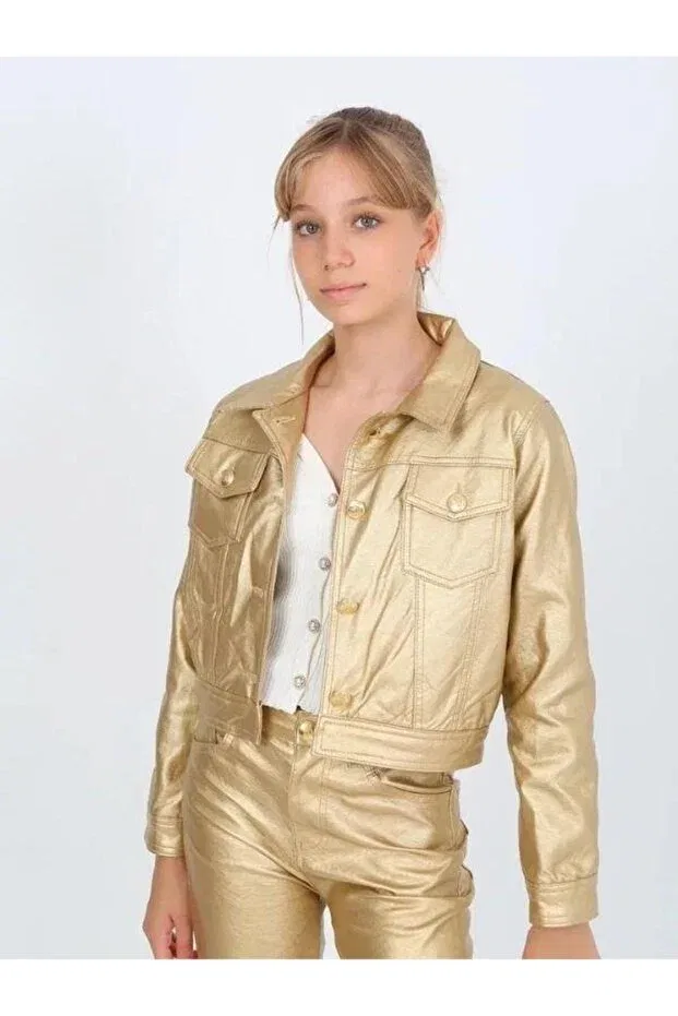 Детская куртка для девочек из искусственной кожи Gold-Colored Marions, Gold — фото 4