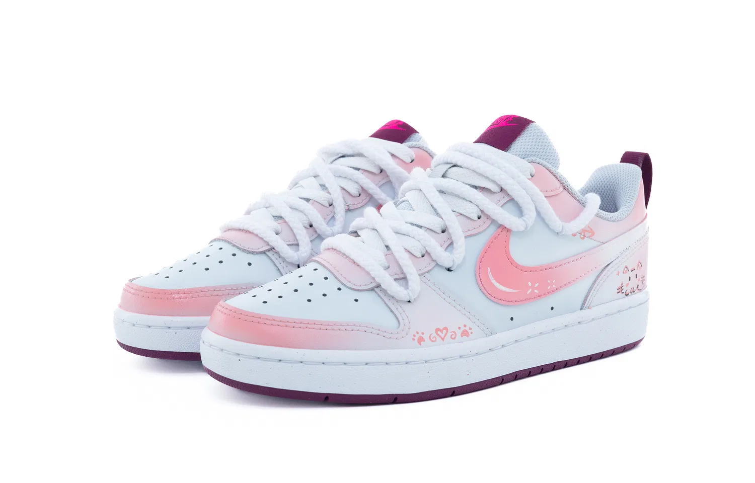 Детские кроссовки для скейтбординга с кожаным верхом Court Borough2 Nike, Pink White — фото 4