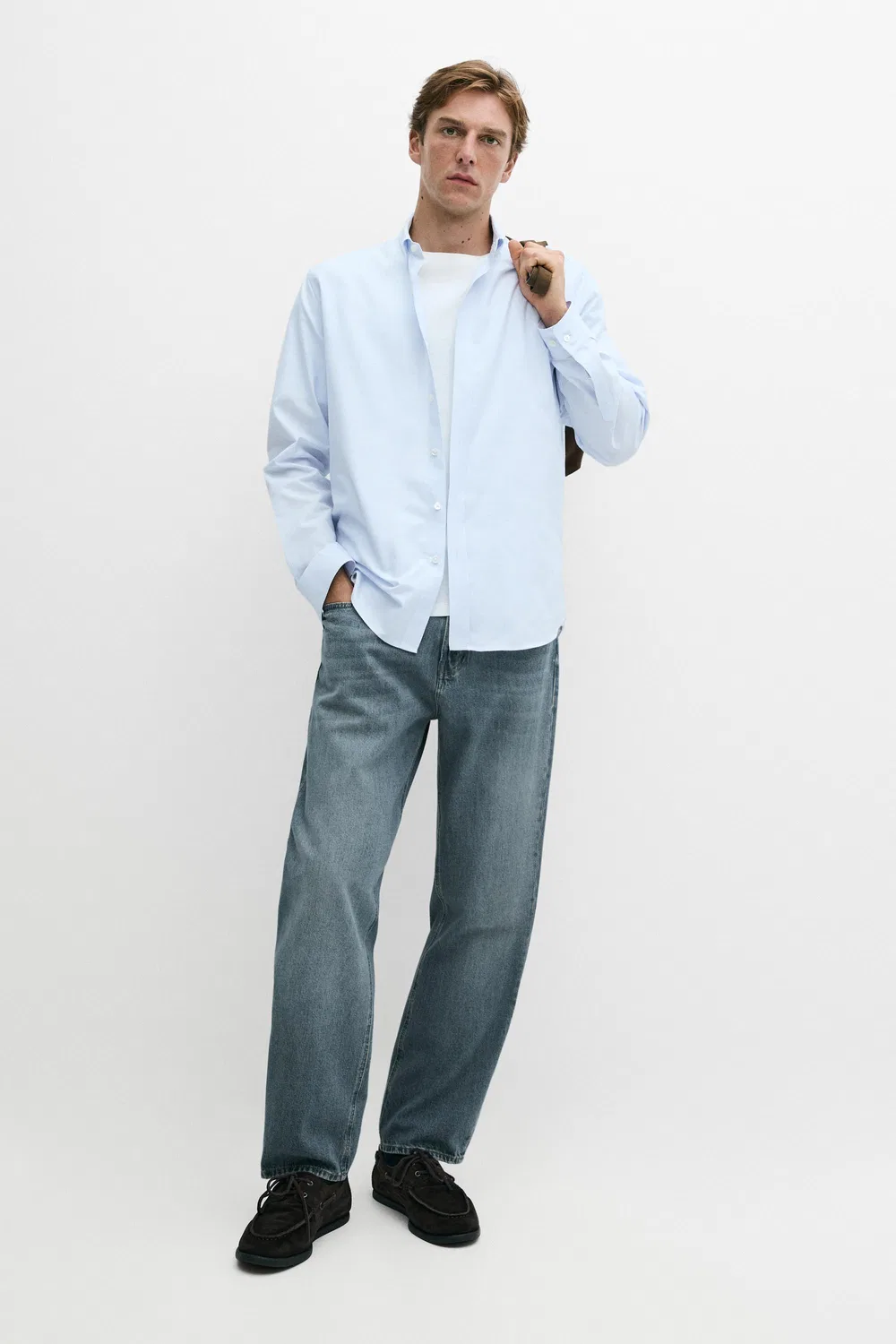 Рубашка Massimo Dutti, полосатая, из 100% хлопка, небесно-голубой