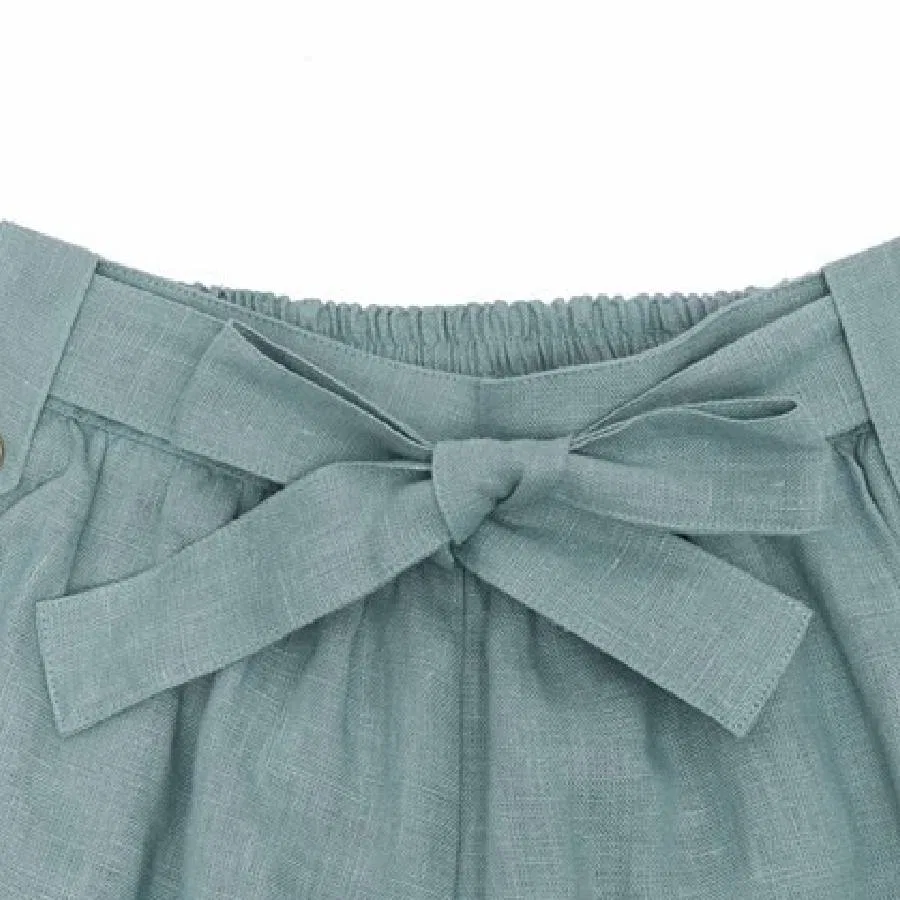 Шорты с поясом и вышивкой Chloe Girls Ribbon Stud Linen Shorts Chloé, Pale Blue — фото 3