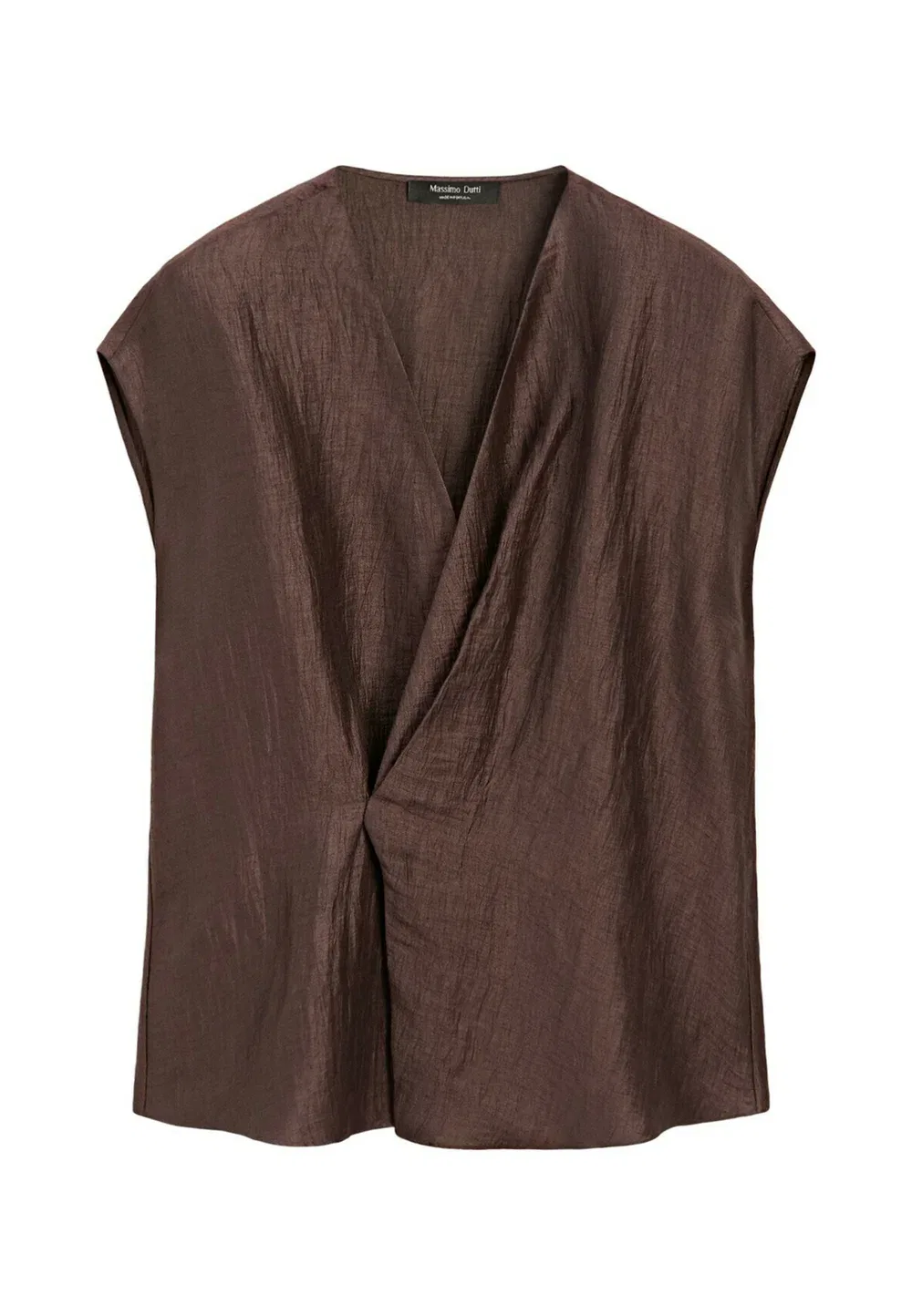 Свободная кимоно-блузка из льняной смеси с перекрестным кроем Massimo Dutti, Dark Brown — фото 4