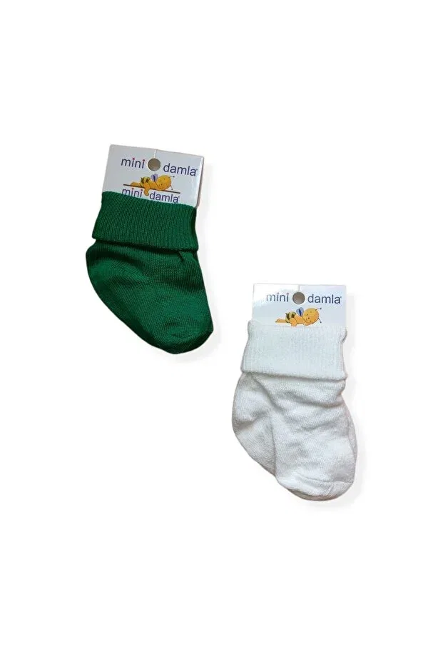 Детские носки для новорожденных хлопковые Mini damla 2 pack Melomarketing, Green & Ecru