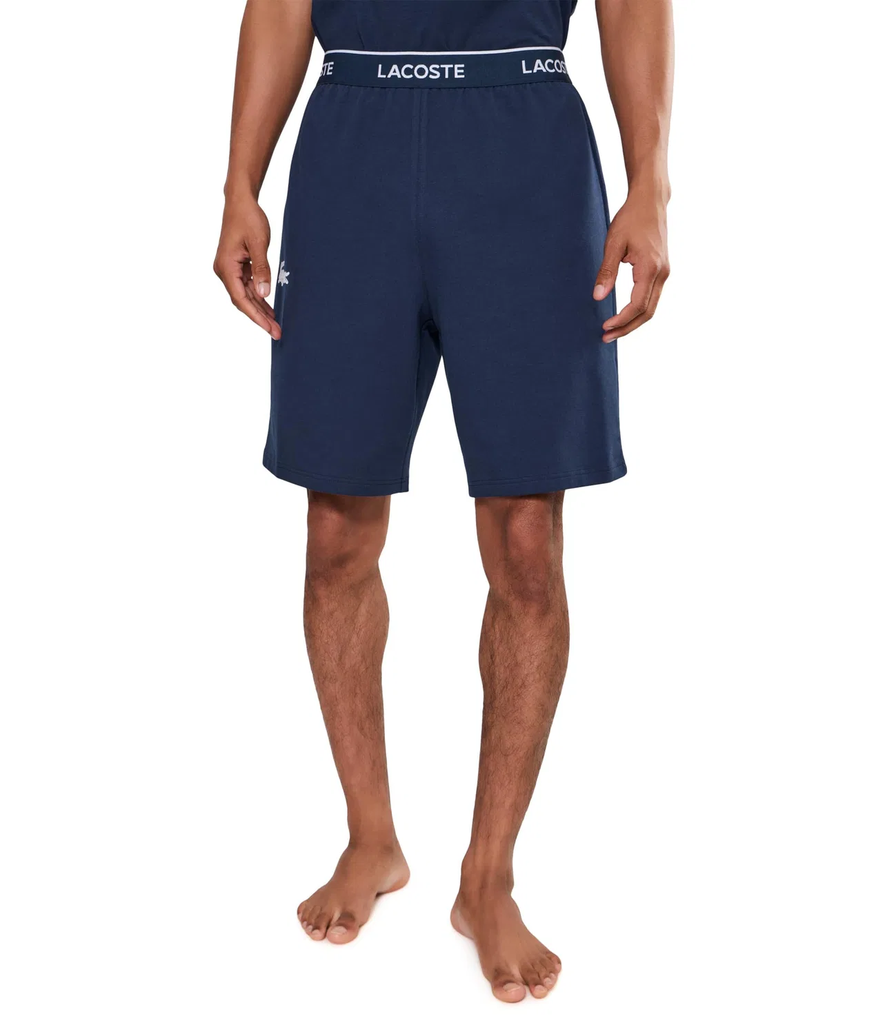 Прямые флисовые пижамные шорты Lacoste, Navy Blue/White