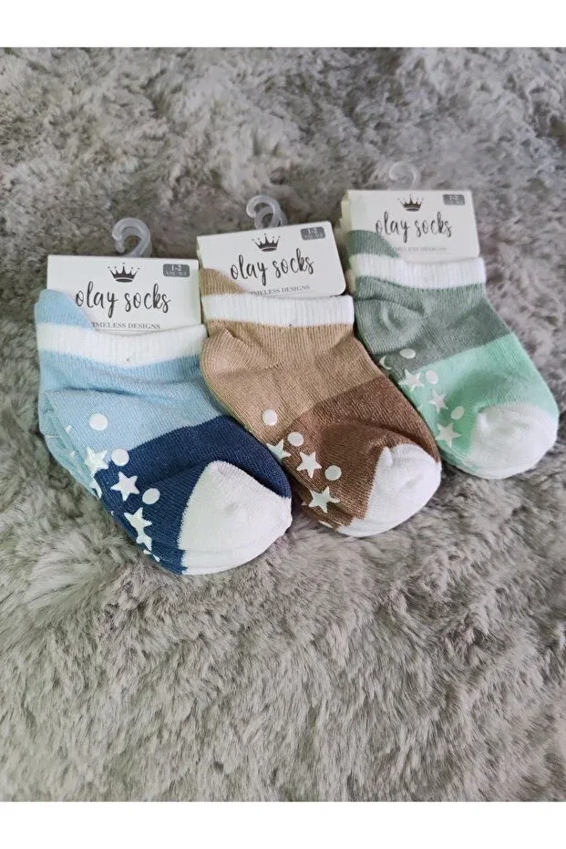 Детские носки хлопковые набор 3 шт Olay Socks, Blue-Brown-Green — фото 3