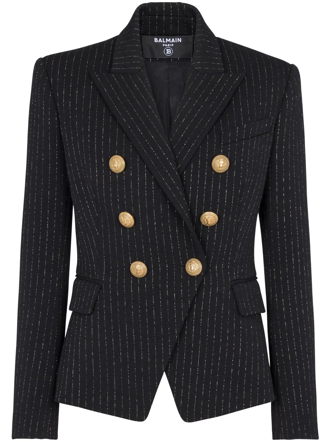 Пиджак с двойной застежкой и люрексом Balmain, черный