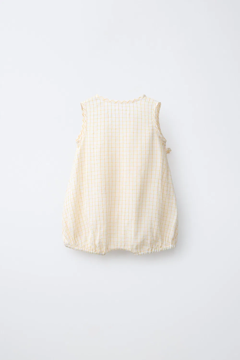 Короткий клетчатый комбинезон из смеси льна ZARA, Yellow — фото 2