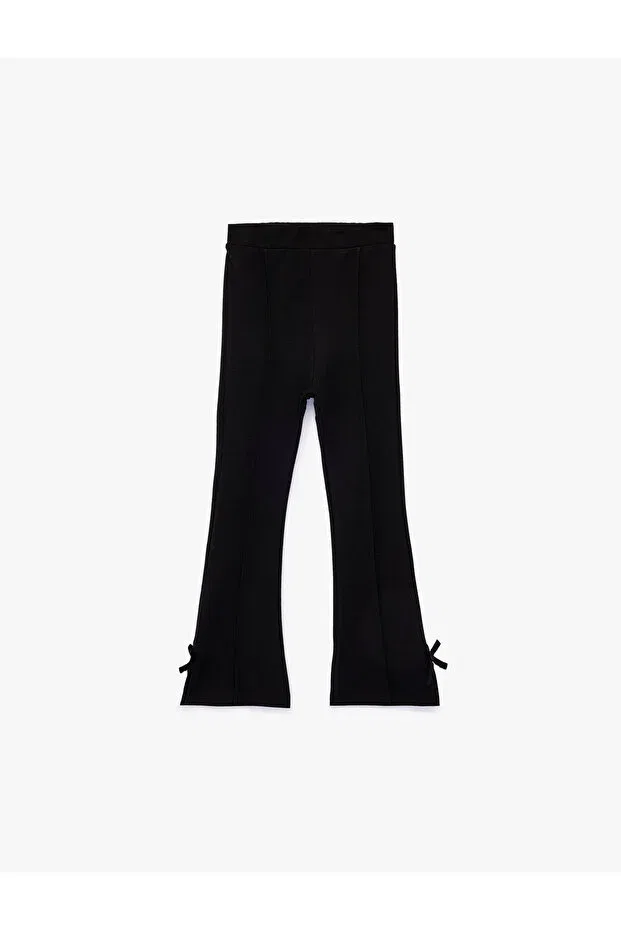 Детские леггинсы для девочек с принтом Viscose Blended Elastic Waist Bow Detailed Flared Koton, Black — фото 3