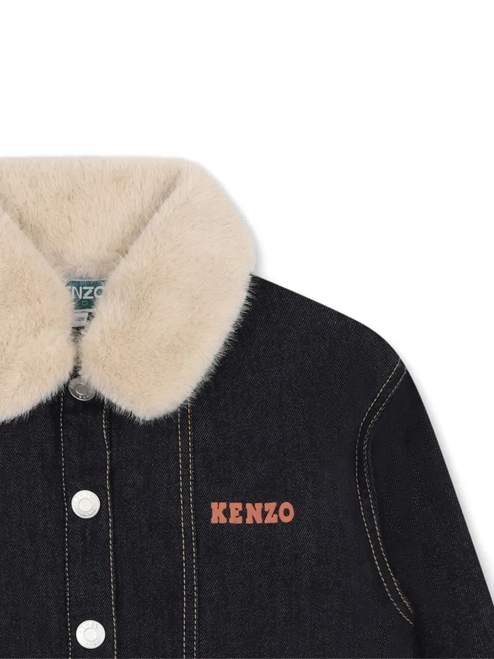 Джинсовая куртка с ворником из искусственного меха Kenzo Kids, синий — фото 3