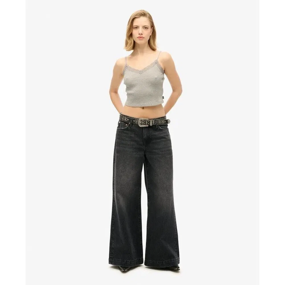 Женский укороченный топ с кружевом Superdry Essential, Grau / Betongrau — фото 3
