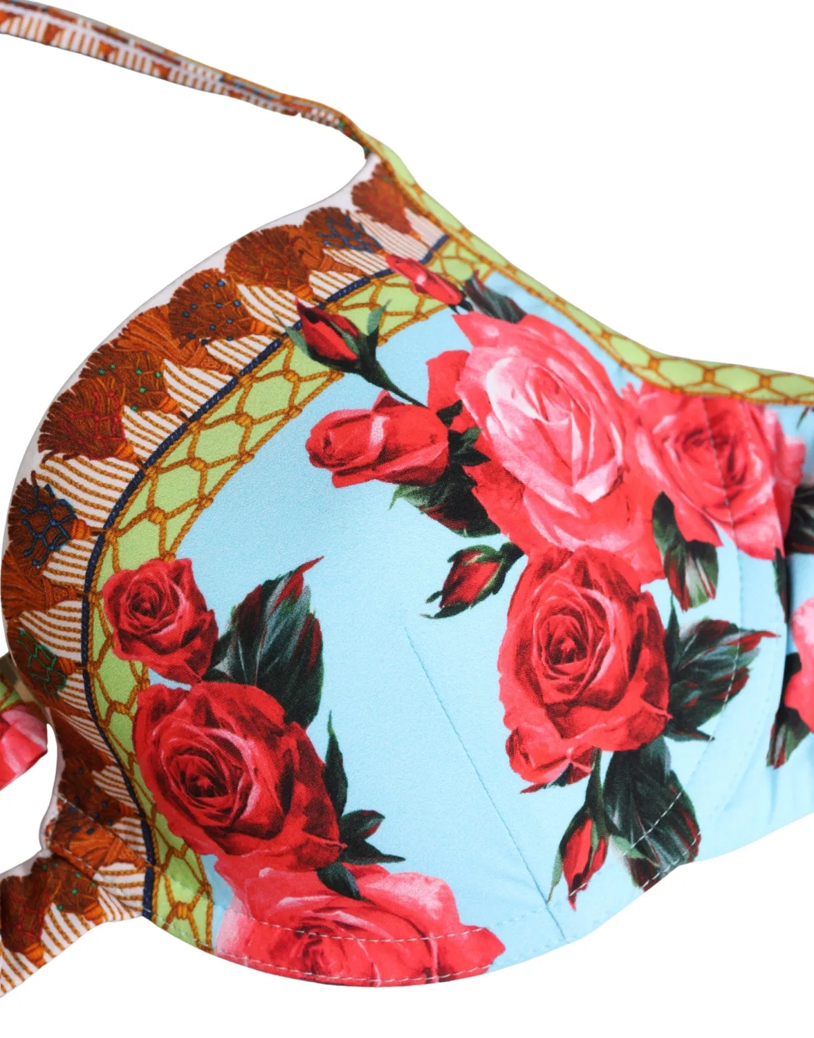 Женский топ бикини с цветочным принтом на завязках Multicolor Floral Print Halter Bikini Top Dolce & Gabbana, Multicolor