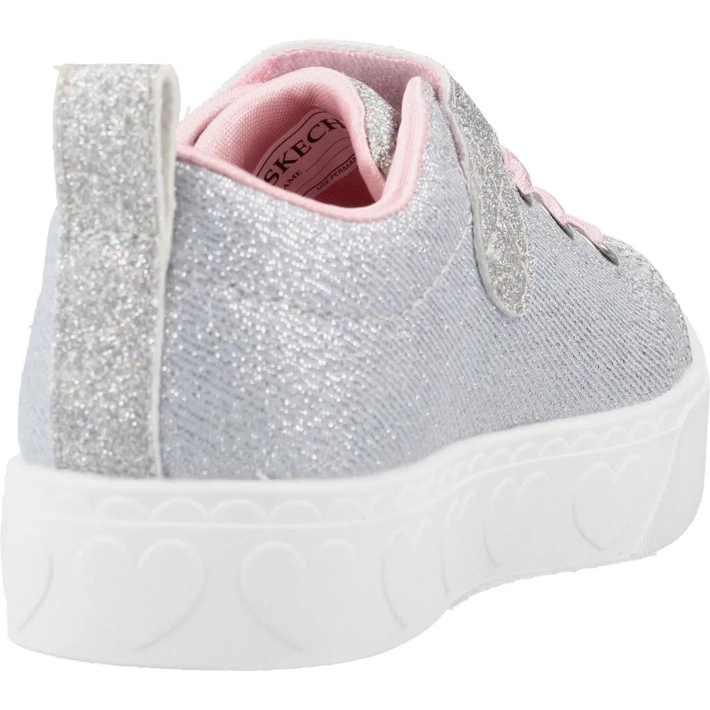 Детские кроссовки с принтом Skechers Heart Steps Shimmer Sweetie, Серебряный / Розовый — фото 3