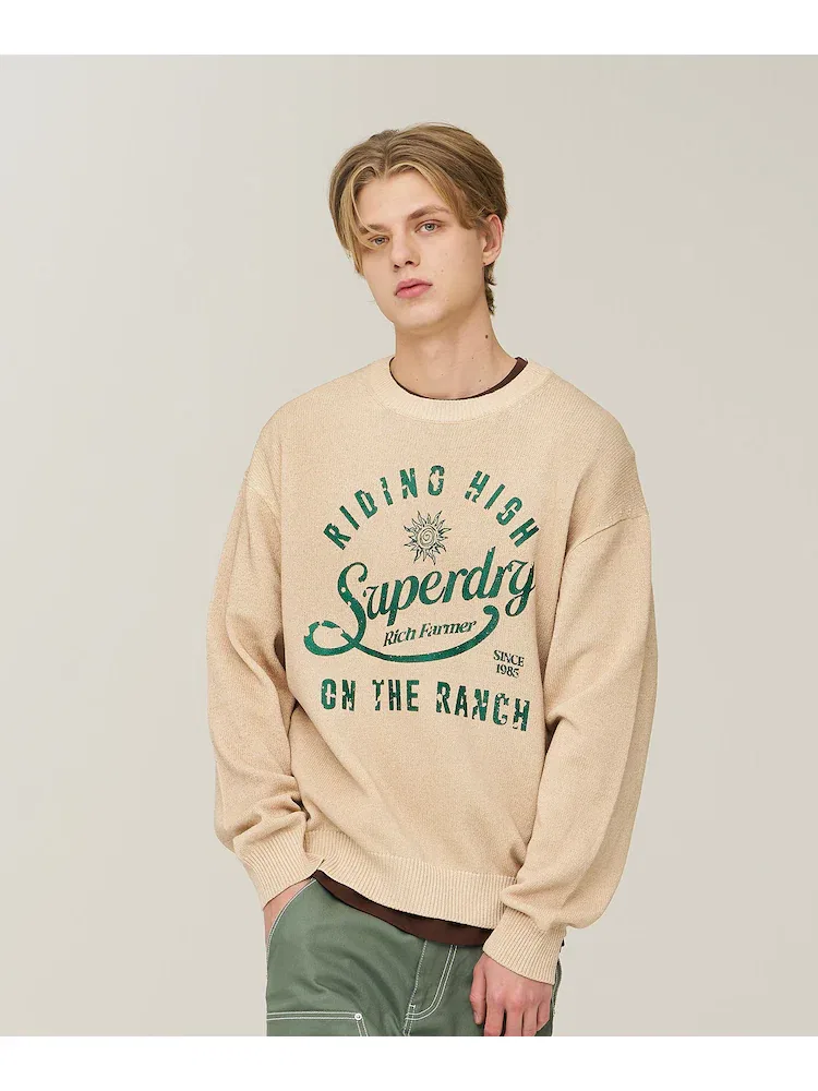 Свитер хлопковый стираемый, модель Washer SUPERDRY, Beige