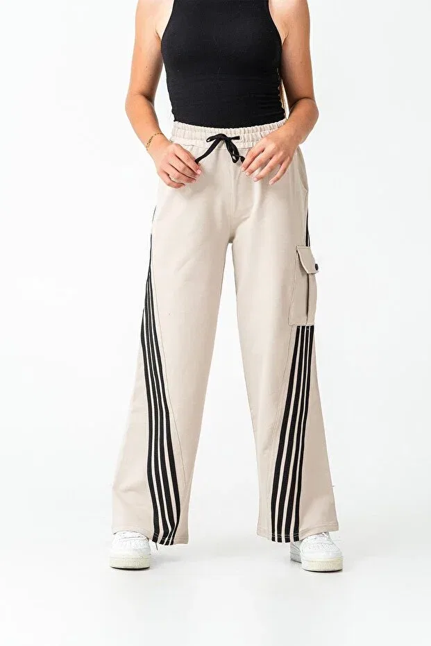 Детские спортивные штаны для девочек с широкой штаниной Asyakids Club, Beige