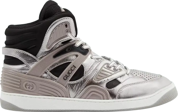 

Кроссовки Gucci Basket High Silver Black, серебряный, Серый, Кроссовки Gucci Basket High Silver Black, серебряный