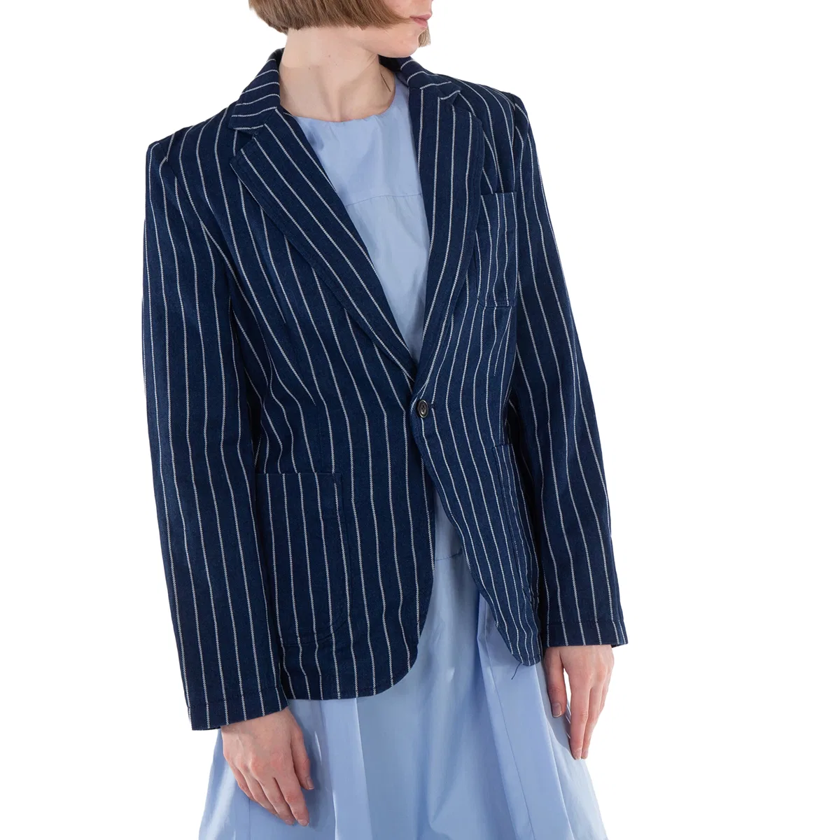 Блейзер из льна и хлопка в полоску Linen-Cotton Pinstripe Blazer Polo Ralph Lauren, Blue — фото 2
