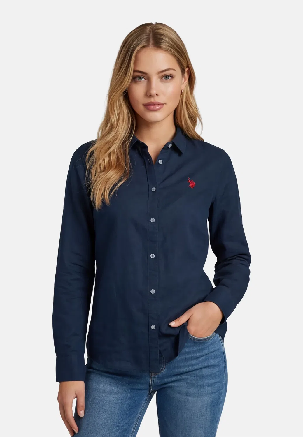 Женская льняная рубашка P045 U.S. Polo Assn., Navy