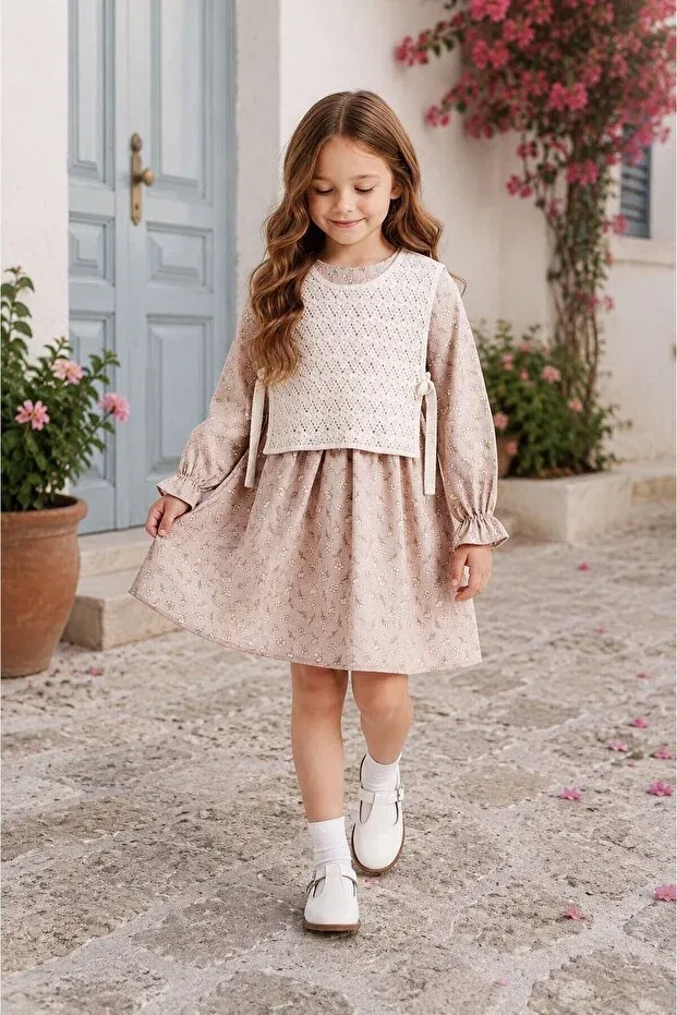 Детское платье-свитер для девочек с длинным рукавом Cansın Mini, Beige