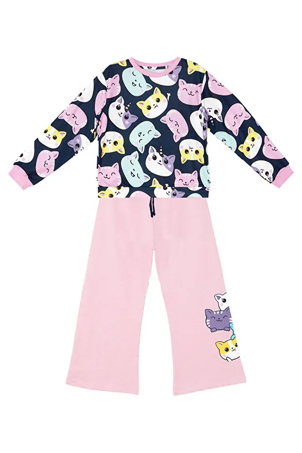 Детский спортивный комплект для девочек с принтом Cute cats Denokids, Navy Blue — фото 4