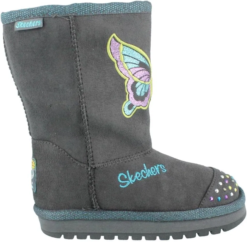 Детские ботинки для девочек с принтом Twinkle Toes Butterfly Steps Boot Skechers, Charcoal/Turquoise