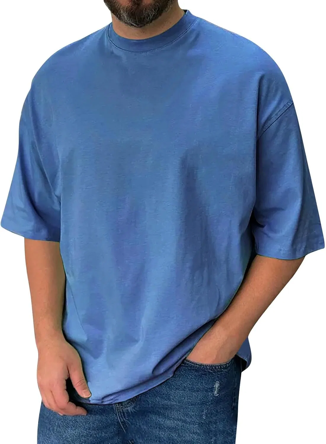 Мужская футболка с коротким рукавом, круглая горловина, однотонная, Blue