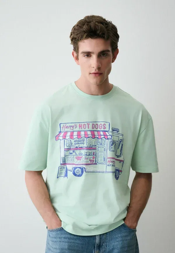 Футболка с принтом Regular fit Heavy weight Next, mint green, зеленый