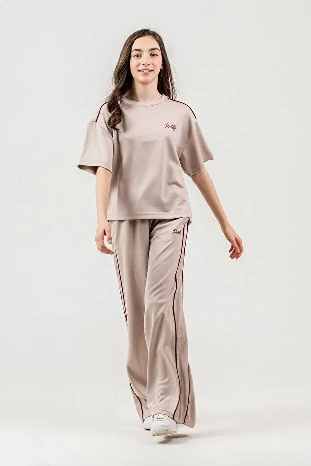 Детский для девочек комплект спортивного костюма с вышивкой Mışıl Kids, Light Beige