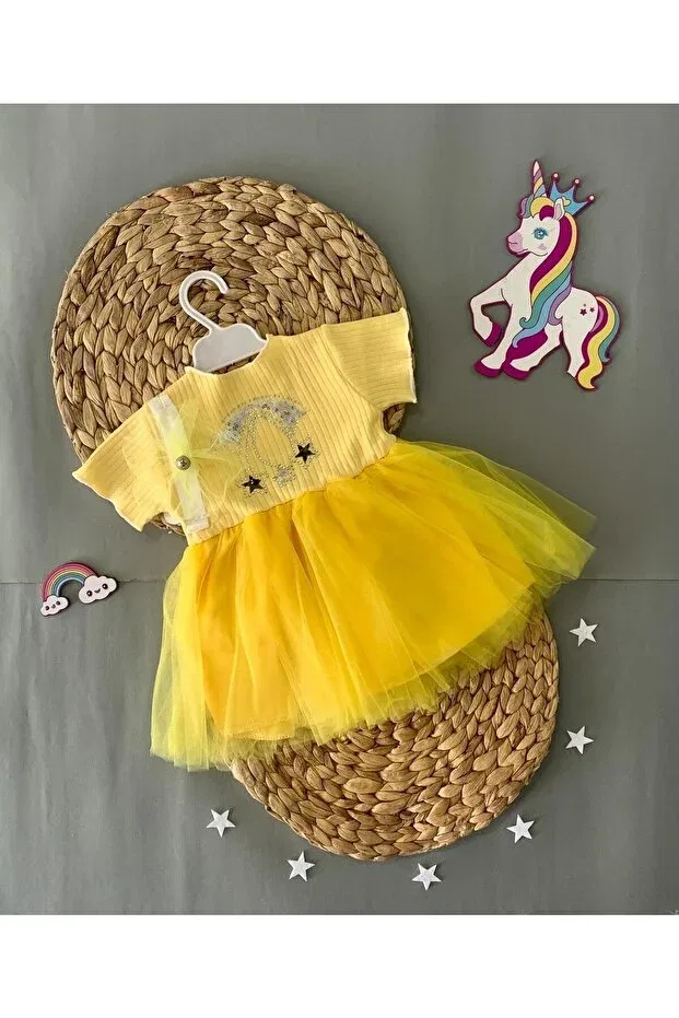 Детское платье для девочек с коротким рукавом Petite Ponpon Baby, Yellow