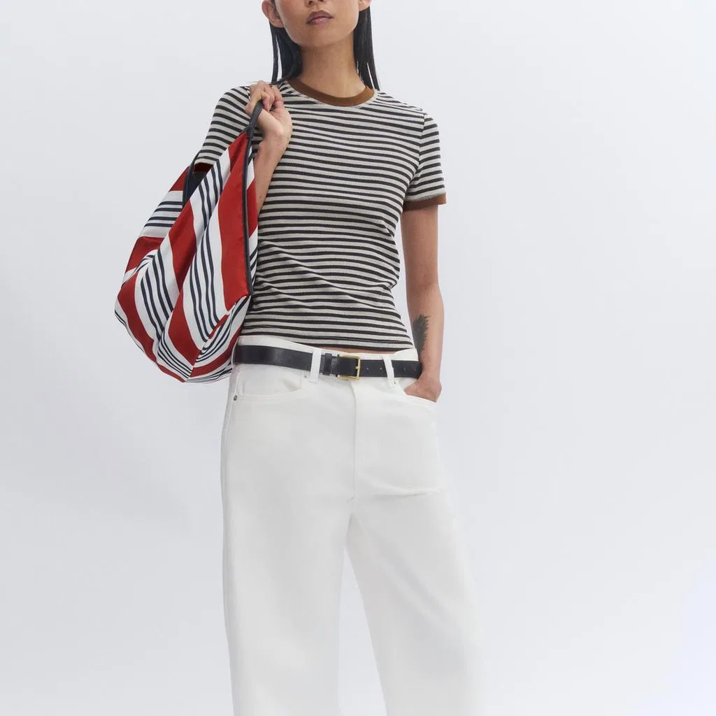 Женская футболка с полосками и круглым вырезом ZARA, Stripes — фото 4